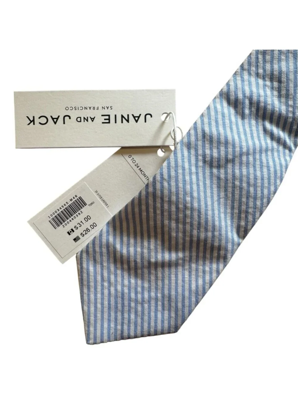 Janie and Jack Seersucker Necktie Blue and White Striped 0-24 Months NWT!
